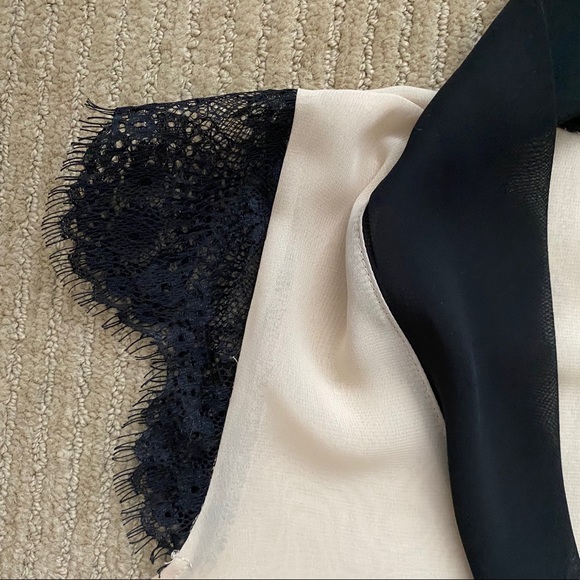 Chiffon Black Lace Lined Blouse Top - Picture 2 of 4